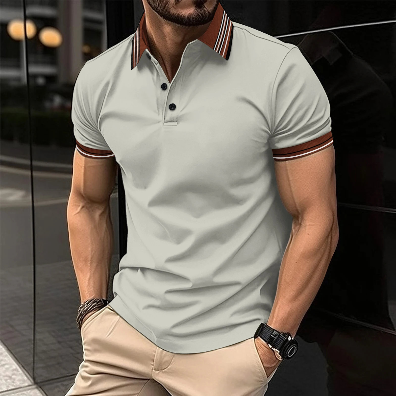 New summer men\'s printed polo collar short sleeve golf casual High quality business office polo shirt large men T