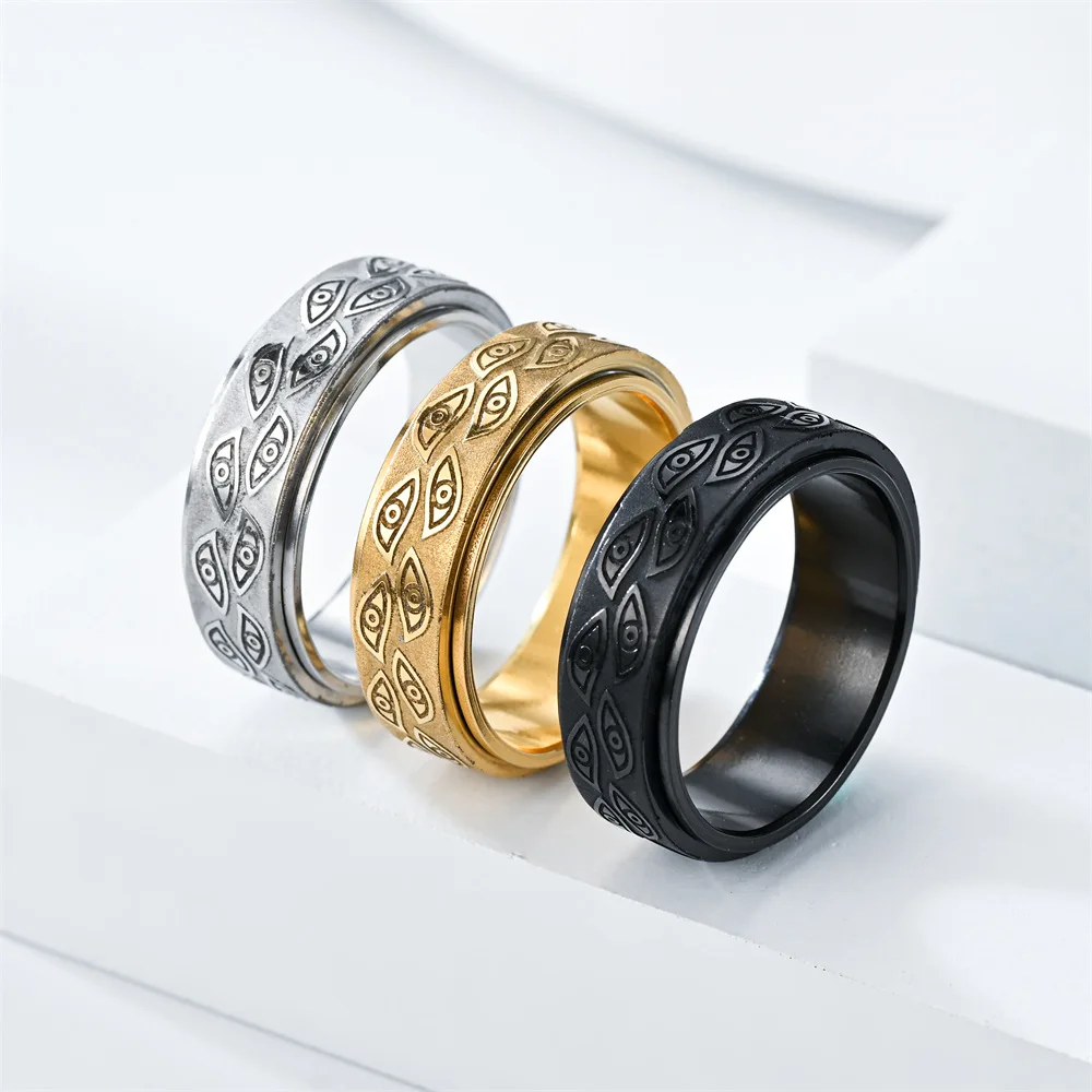 Retro Metall Devils Eyes Drehbarer Ring für Männer Edelstahl Punk Gothic Edgy Schmuck Mystic Vintage Accessoires Unisex Geschenk