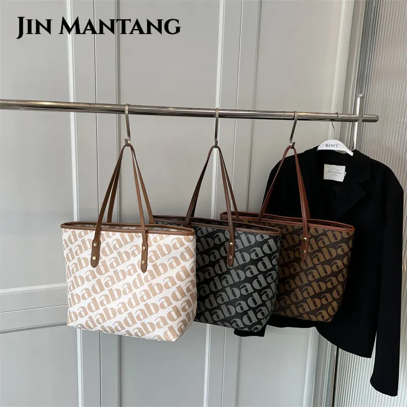 JIN MANTANG Letter Printing Large Capacity Tote Bags for Women New Luxury  Designer Brand Handbags Female PU Leather Shoulder Bag - AliExpress