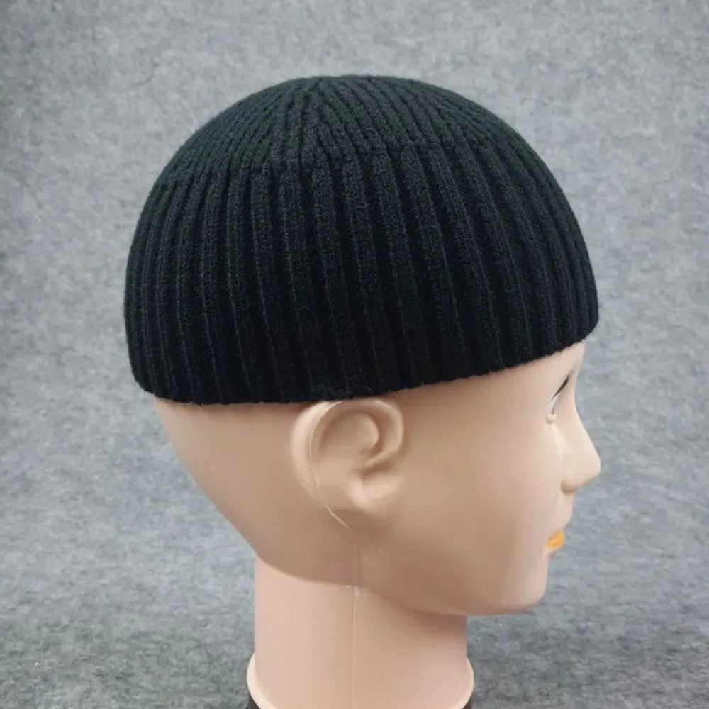 Straße Einfarbig Gestrickte Kappe Brimless Warm Halten Vintage Kuppel Hut Elastische Melone Beanie Cap Outdoor – Detail 3