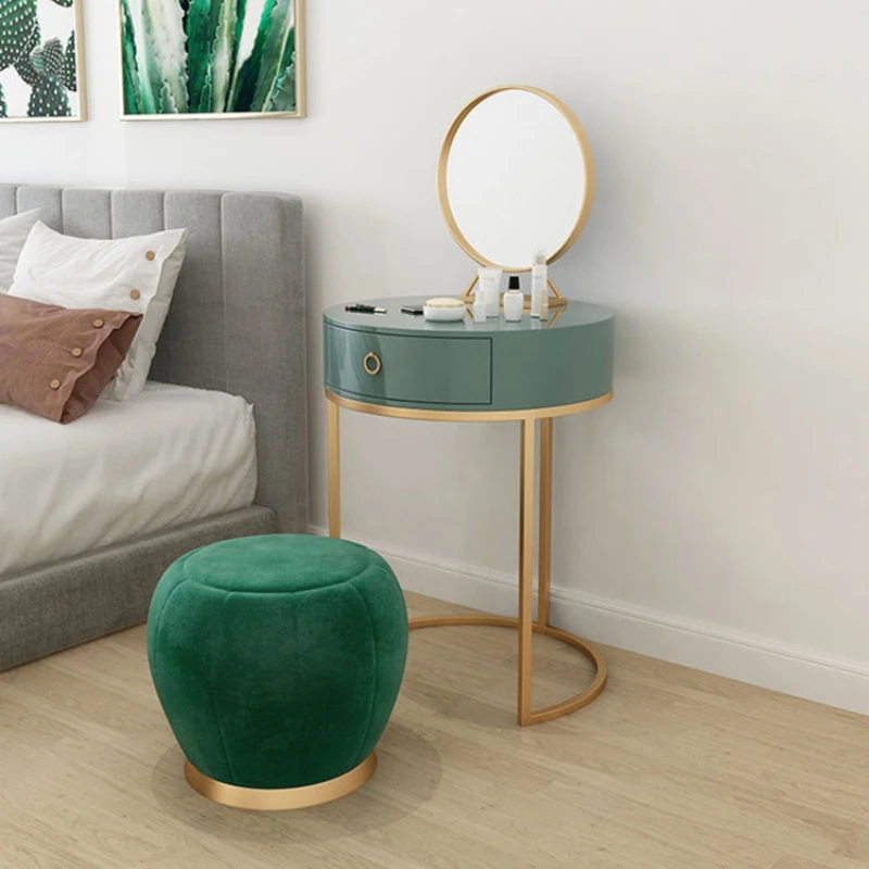 

Nordic Round Dressing Table with Stool Mirror Set туалетный столик Drawer Makeup Dresser Set Cosmetic Table Bedroom Furniture