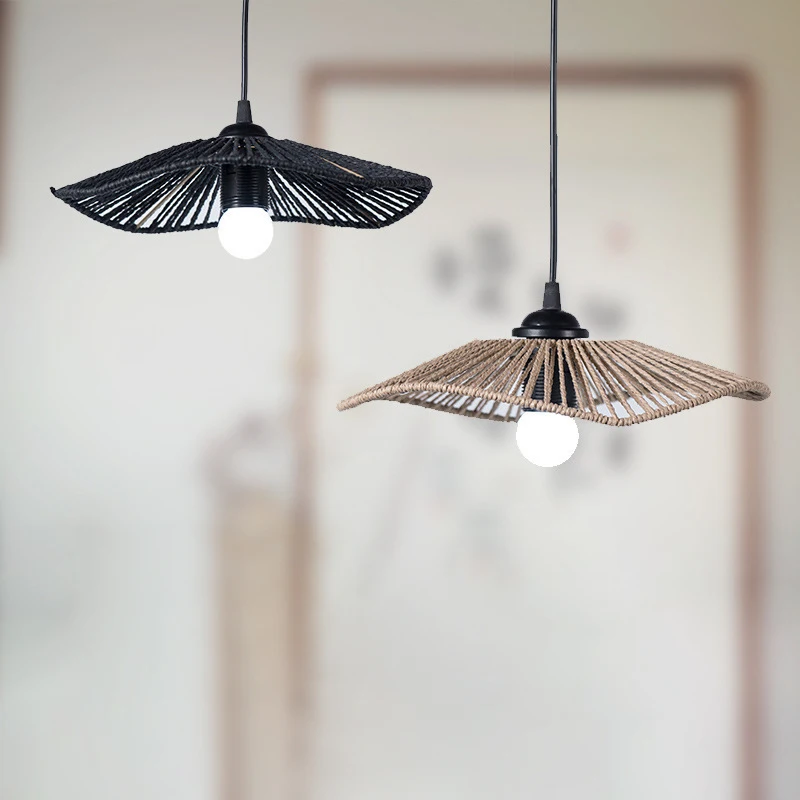 Handmade Rattan Woven Chandelier Lampshade Geometric Lamp Shade Hanging Pendant Vintage Light Cover Restaurant Hotel Decoration rattan lamp shade lamp shade