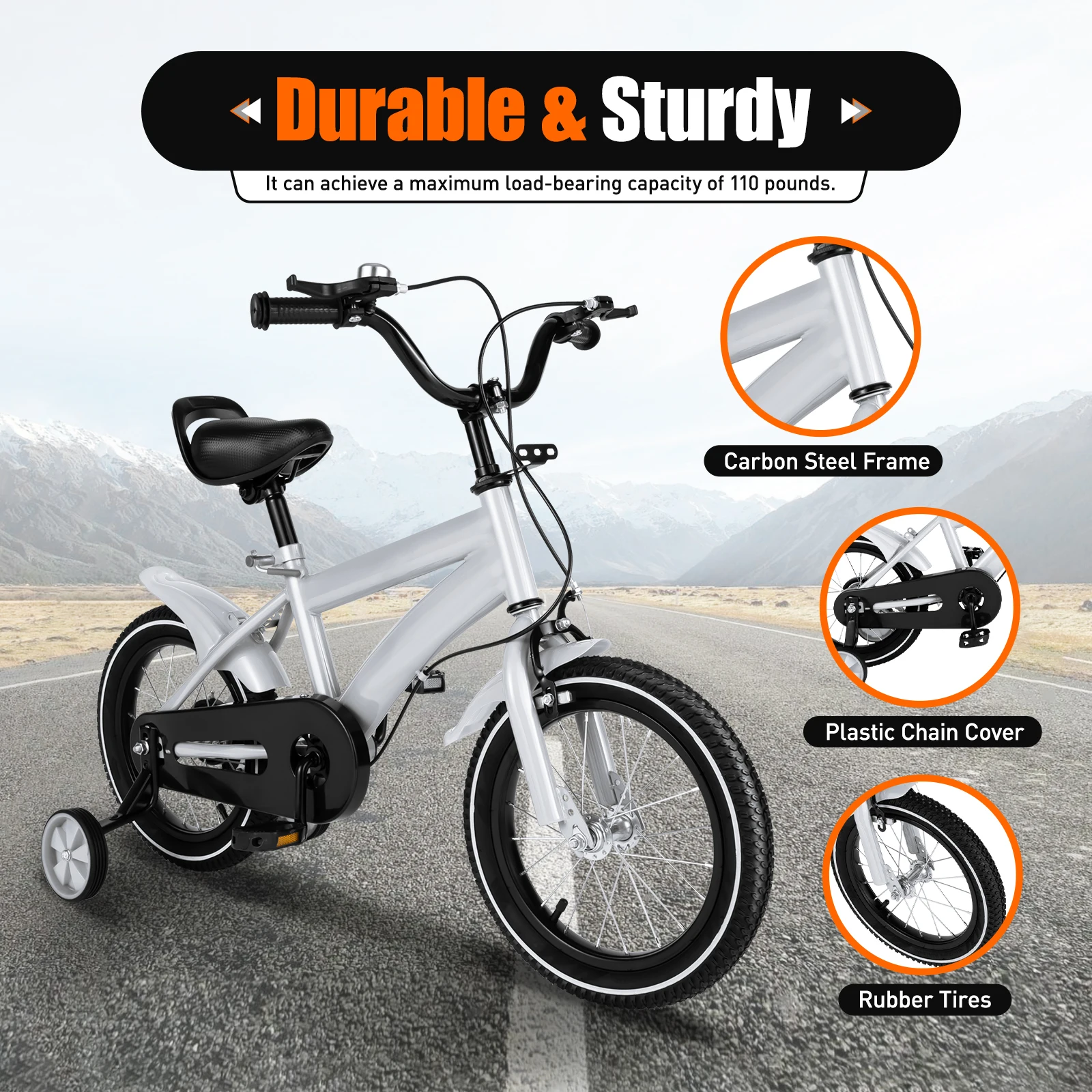 14 Inch Bicycle for Kids with Training Wheels Double Brake for Boys ...