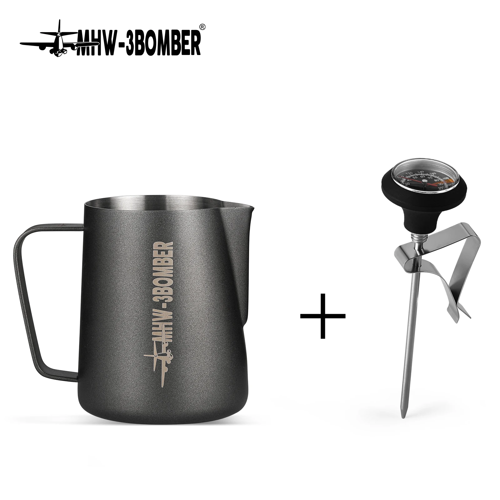 600ml Milk Frothing Pitcher 3.0 Stainless Steel Steaming Pitcher Jug and Thermometer Professional Latte Art Tools