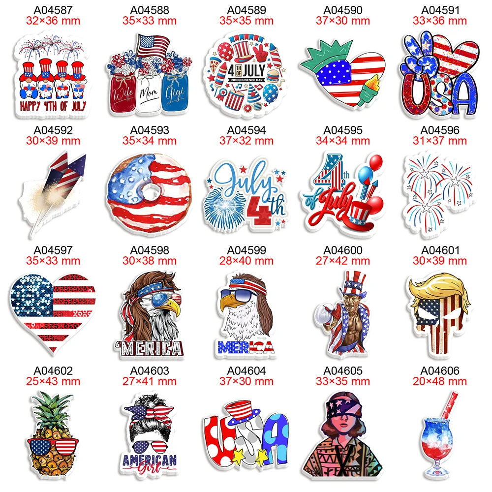 Happy 4th of July Flatback Planar Resin Cabochon Printed 30Pcs DIY Bows Party Craft Supplies Handmade Material craft supplies