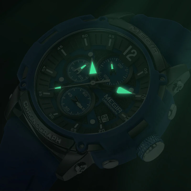 Men's Orange Silicone Strap Chronograph Watch with Luminous Hands and Date Feature