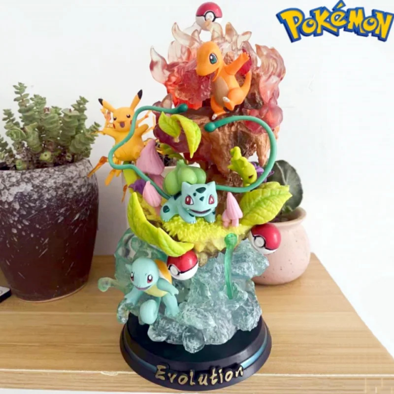 25Cm Pokemon Pikachu Charmander Bulbasaur Squirtle Evolution Pvc Action Status Model Figure Toy Collection Ornamenten G