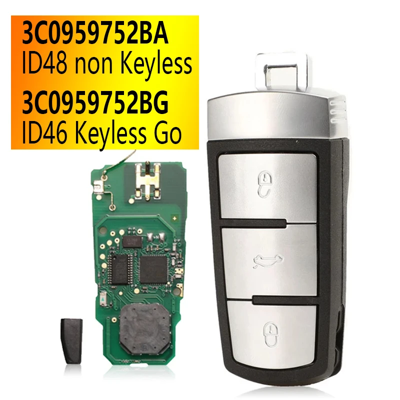 RIOOAK For VW Passat B6 3C B7 Magotan CC 3 Buttons Keyless Car Remote Key with ID48 ID46 Chip 3C0959752BA  3C0959752BG 433mhz