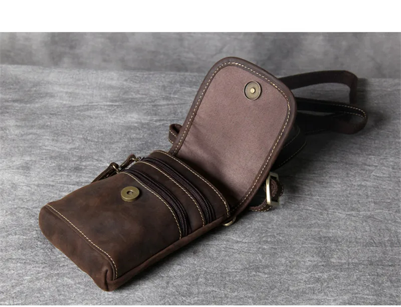High quality simple crazy horse cowhide men's crossbody bag casual vintage genuine leather small phone shoulder bag belt bag