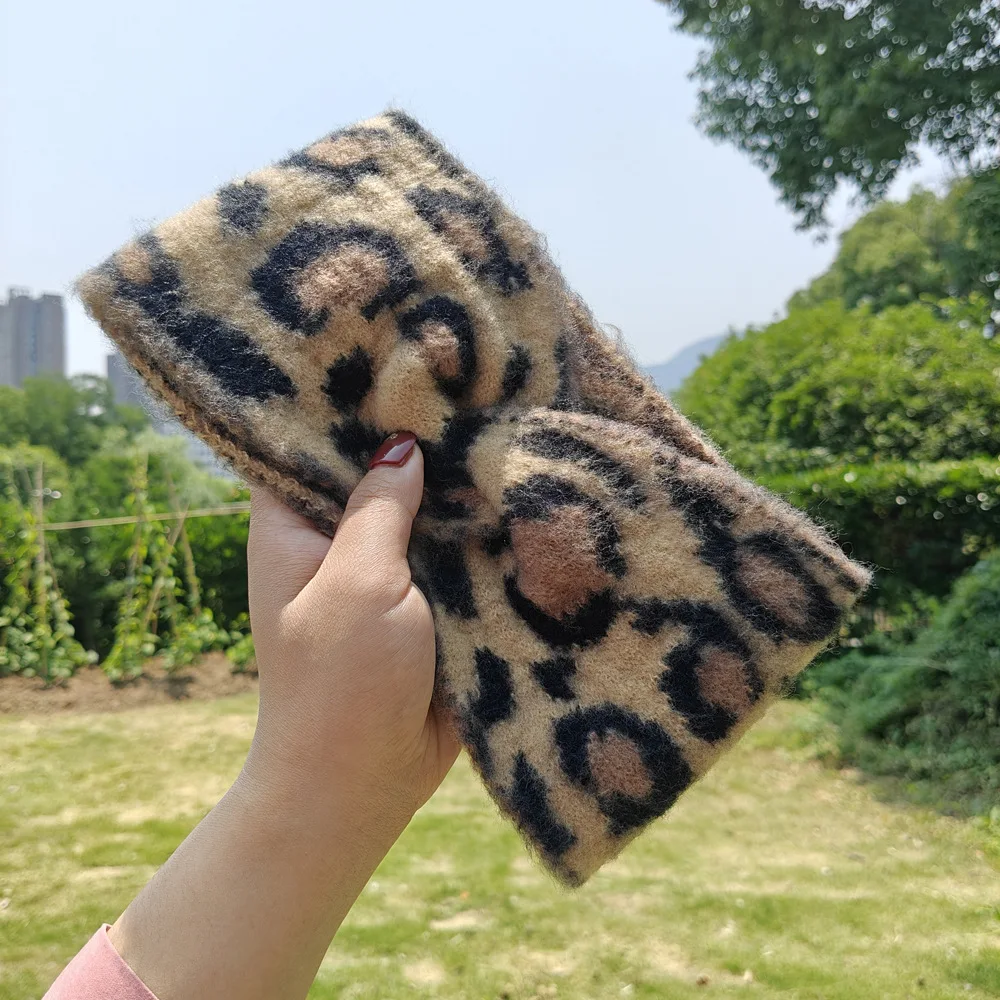 Leoparden-Stirnband, Wolle, gestrickt, klobige Stirnbänder, elastisch, gehäkelt, Turban, Ohrenwärmer, Kopfbedeckungen für Kinder und Erwachsene, Haar-Accessoires