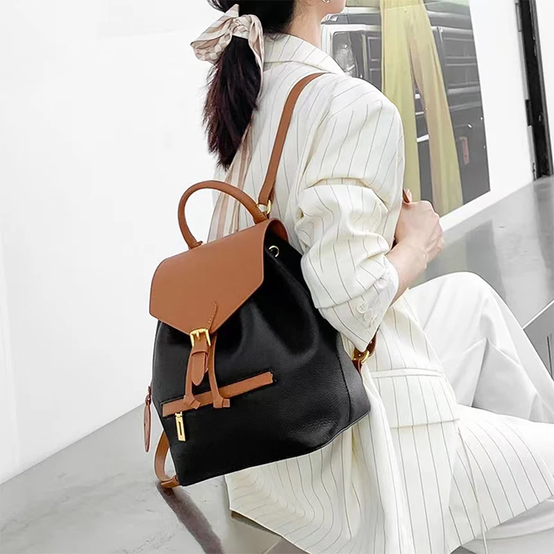 MIYA GARDEN New 2024 Women's Leather Shoulder Backpack Patchwork Cowhide Shoulder Bag Travel Women College Students Shoulder Bag
