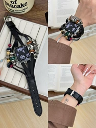Elegant Metal Leather Bracelet Link - 42mm44mm45mm49mm (Black)
