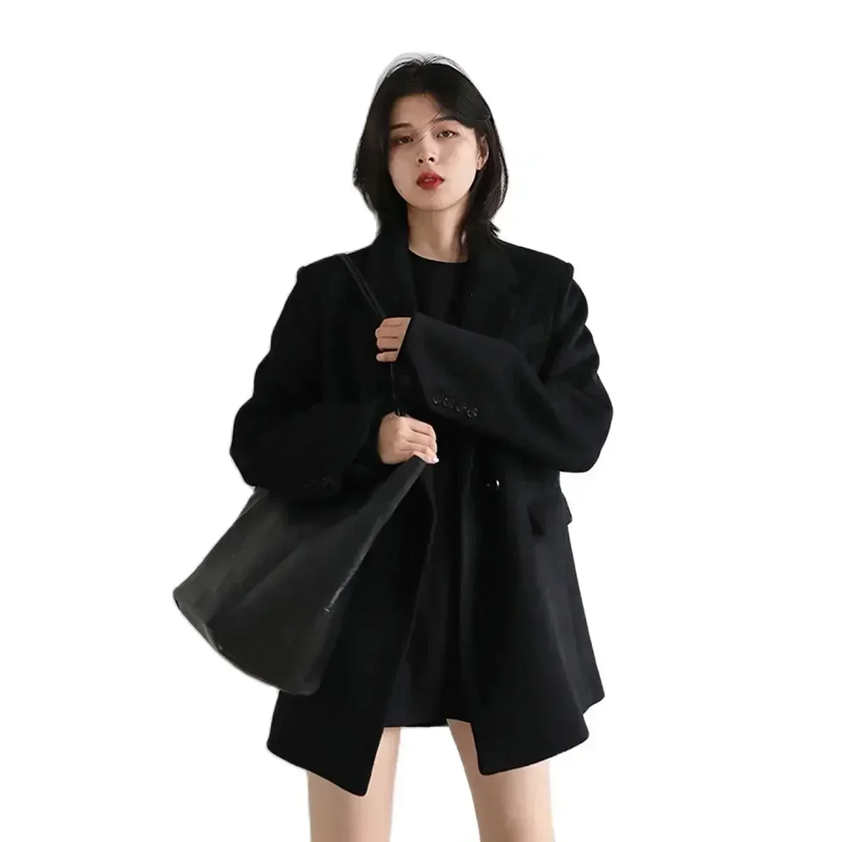 CHIC VEN Women Wool Blend Coat Solid Mid Long Woolen Blazer Thick Warm Blouse Women's Overcoat Office Lady Tops Autumn Winter 5