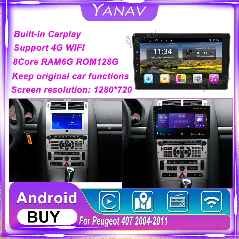 For Peugeot 407 2004 - 2010 Android Car Radio 2din Stereo Receiver  Autoradio Multimedia Dvd Player Gps Navi Head Unit Screen - Car Multimedia  Player - AliExpress