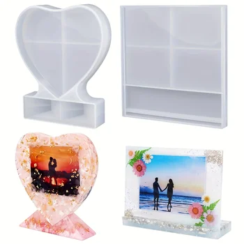 1 pezzo: stampi in resina per cornici per foto, stampi per colata in resina per cornici per foto, stampi quadrati e a forma di cuore, utilizzati per la decorazione del desktop domestico
