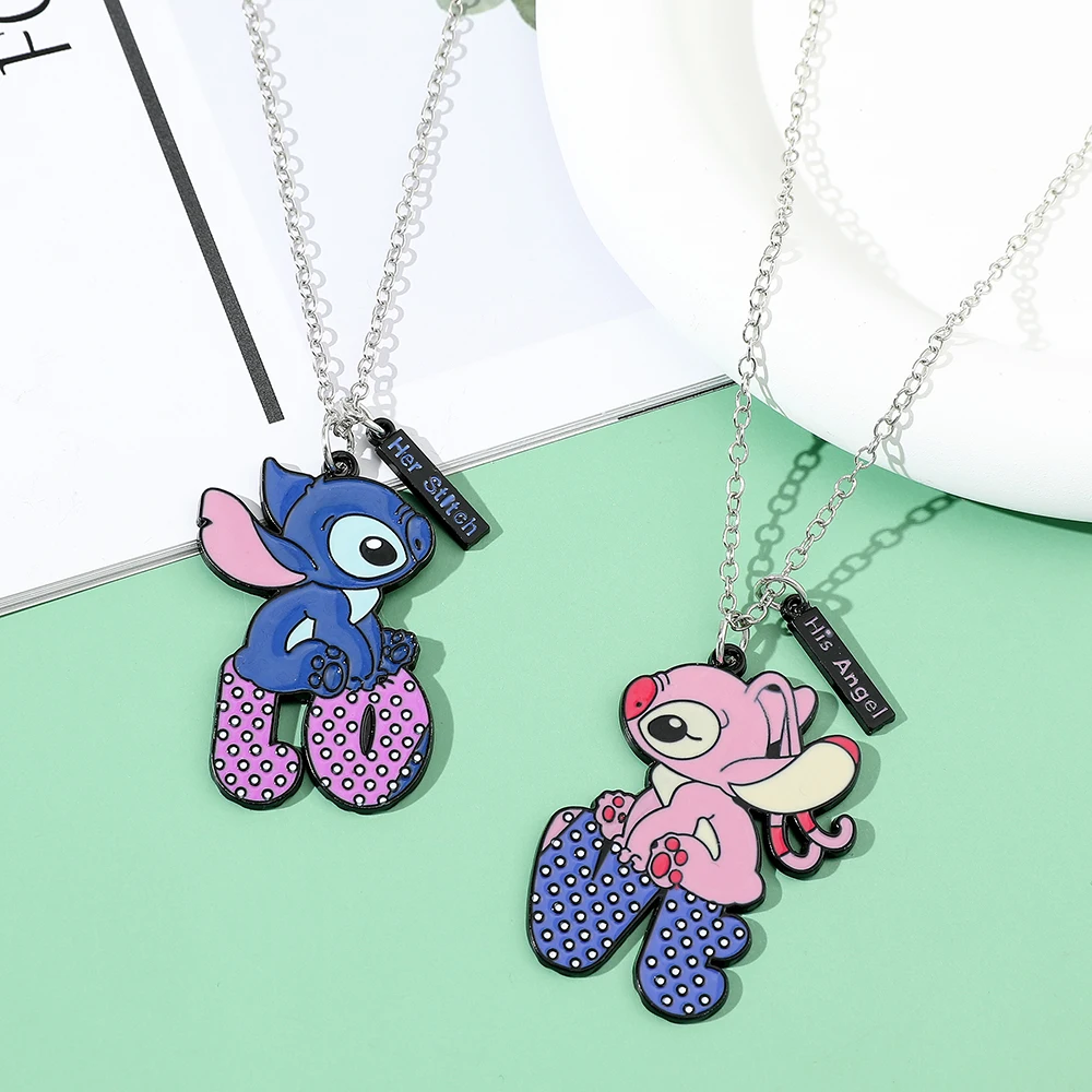 Disney Stitch Girls Bff Necklace With Angel And Stitch Charm