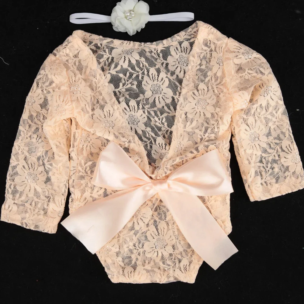 Baby Photography Props and Costumes Newborn Baby Photograph Clothing Lace Long Sleeve Pearl Rompers Photography Props