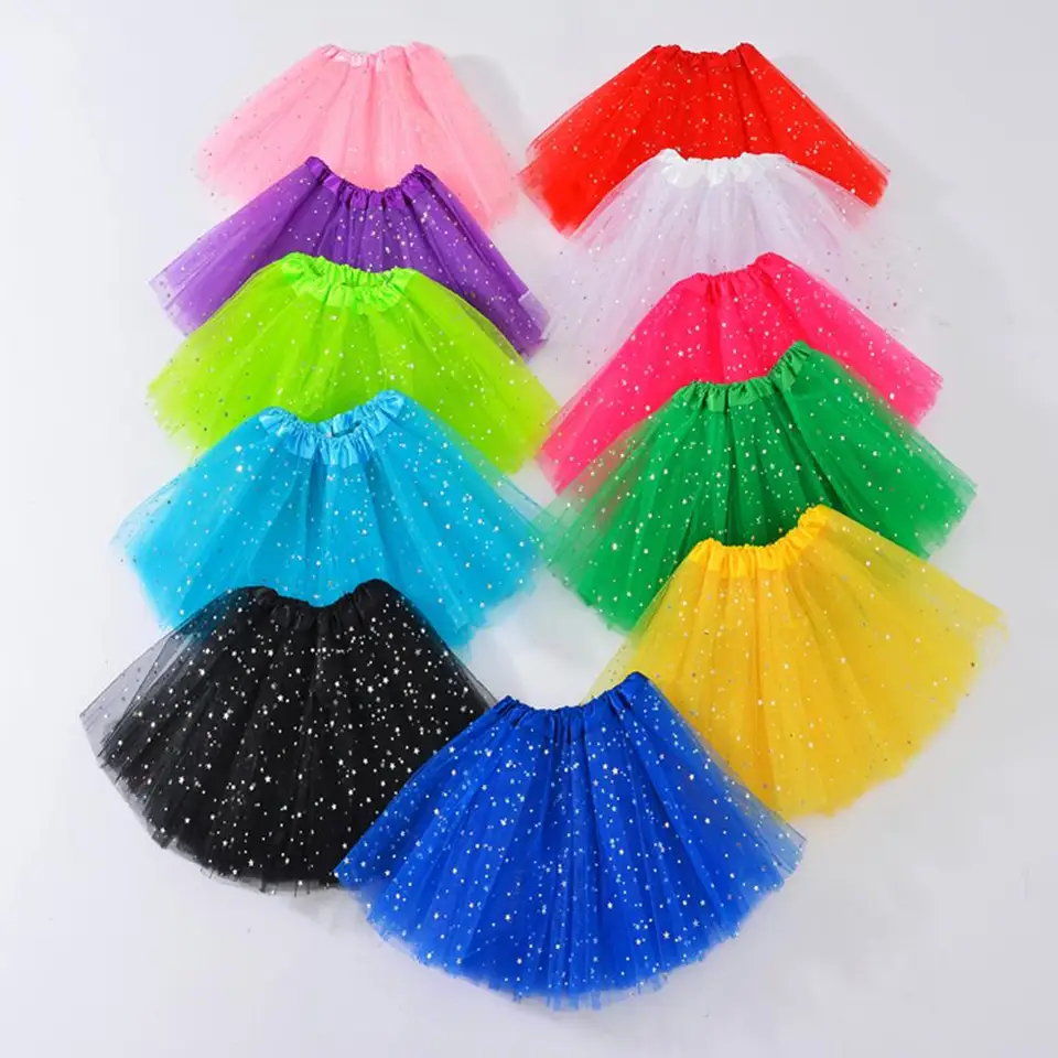 Jupe Tutu Tulle Pailletée Pour Fille - Taille élastique, Longueur Mi-mollet - Idéale Fête, Danse, Carnaval