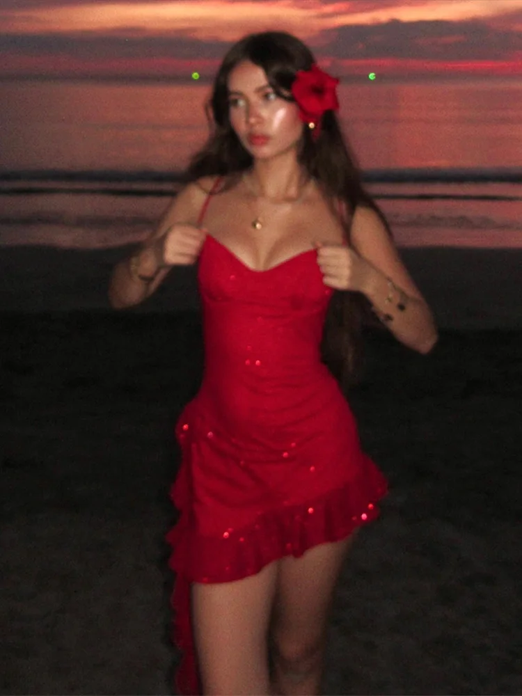 Sexy Glitter Pleated Women's Dress Chic Sleeveless Halter Hip Package Female Dresses With Belt Solid Slim Lady Beachwear Holiday 5