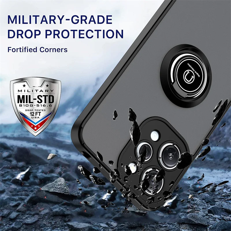 Magnetic Ring Stand Shockproof Armor Phone Case with PC Back Cover