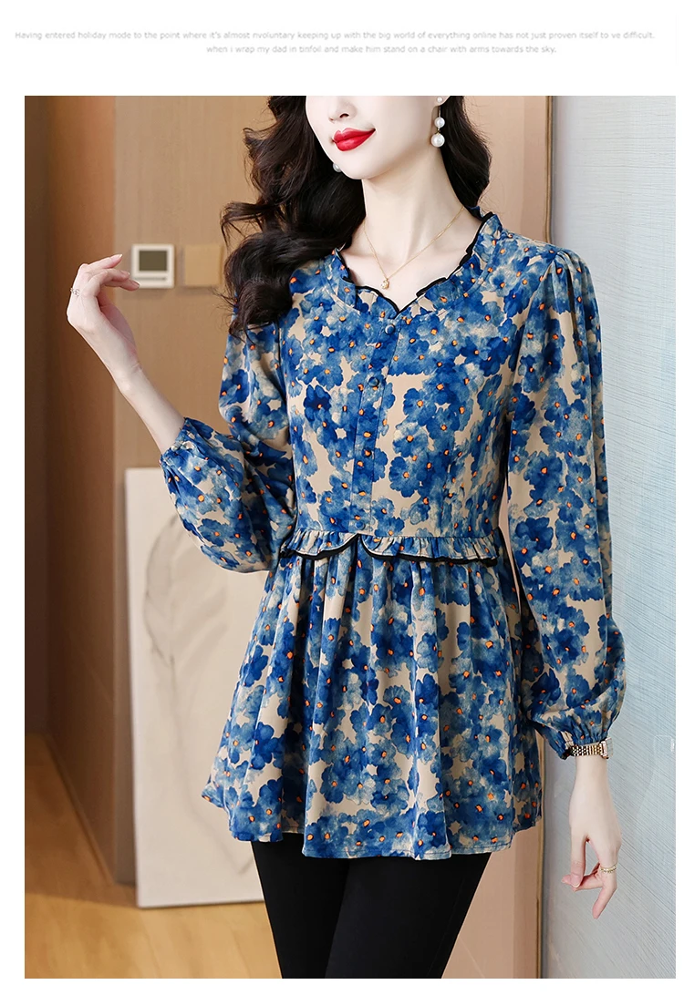 Loose Clothes Women 2024 Autumn Elegant Office Lady Button Basic Shirts Casual Retro Vintage Ruffles Tunic Peplum Tops Blouses