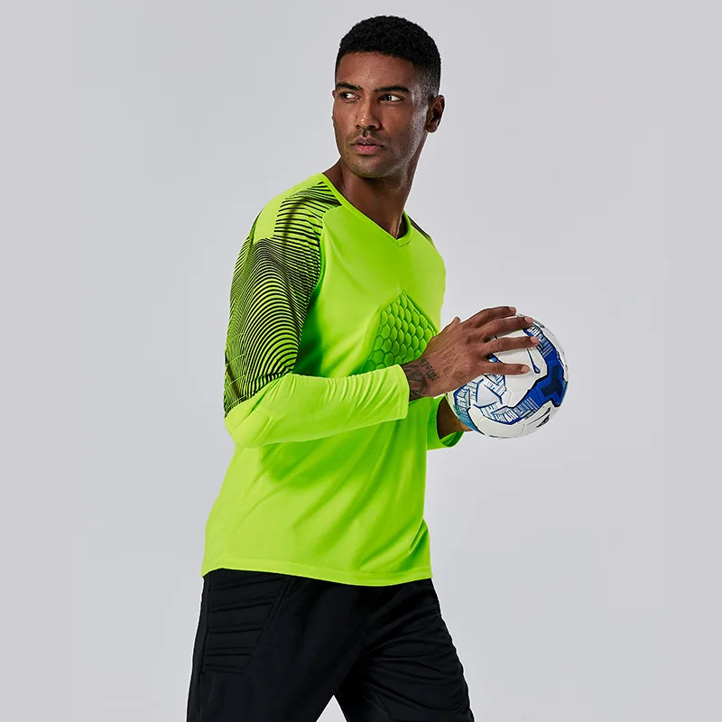

Тренировочная рубашка с поролоновой подкладкой для вратаря, мужская футбольная одежда с длинным рукавом, Защитная ткань, джерси, Спортивная форма