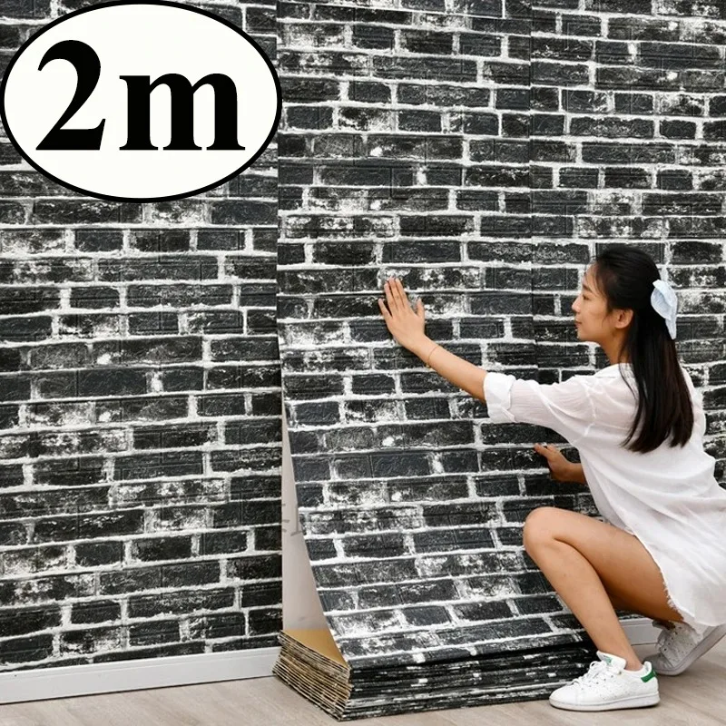 Wall Sticker 3D 70cmx2m Continuous Retro Imitation Brick Wallpaper Self Adhesive Waterproof Wallcovering Living Room Decor