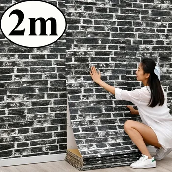 Autocollant mural 3D 70cm x 2m, papier peint Imitation brique rétro continu, auto-adhésif imperméable, revêtement mural, décoration murale de salon 1