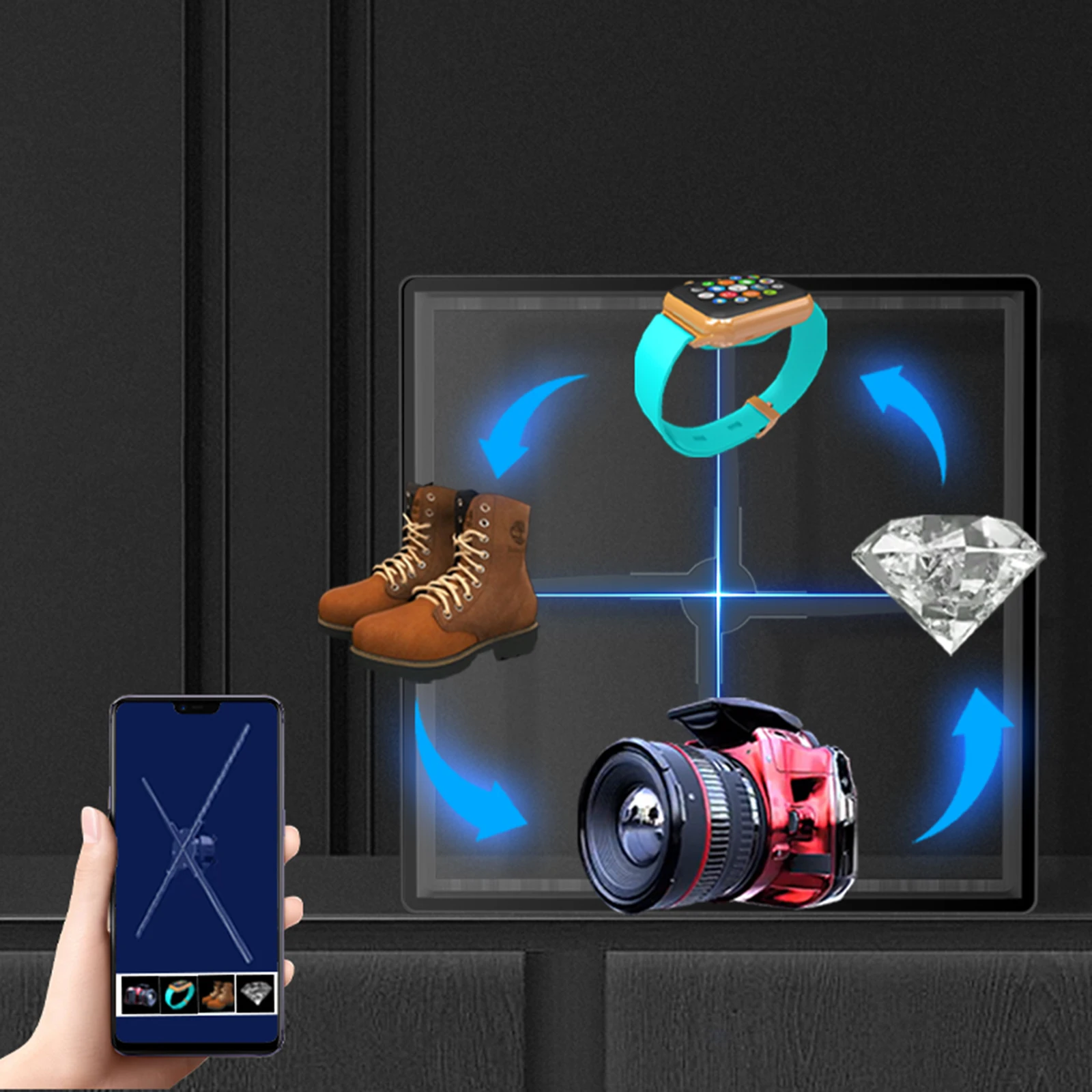 

Квадратная рекламная машина 45 см, 3D голографическая проекция, настенная лампа, голографический проигрыватель, проектор с невооруженным глазом