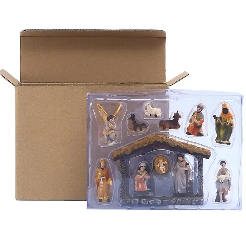 Statuettes Nativité Figurines Crèche De Noël Golden Leaf - Lot De 9 En Résine, 15.2cm - Empilables Crèche Cheminée étagère