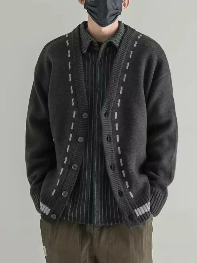 

Autumn Winter V-neck Knitted Sweater Cardigan Men Casual Loose Jacket Long Sleeve Casual Streetwear Loose Stylish Leisure Coat