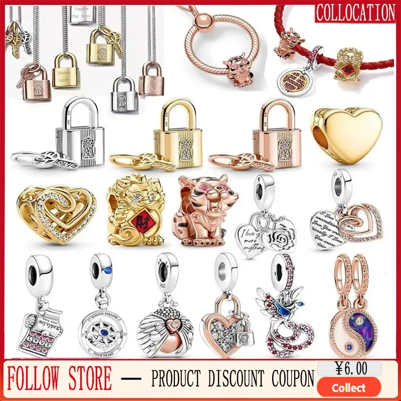 

Women's Gift Moments Series Heart shaped Beads and Padlock Pendant 1:1 Original Production Suitable for Bracelets and Necklaces