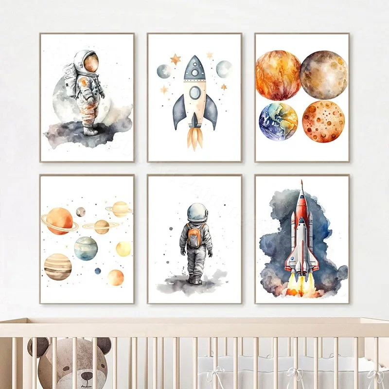 

Astronaut Spacecraft Rocket Space Planet Nursery Wall Art Canvas Painting Nordic Posters And Prints Pictures For Kids Room Decor