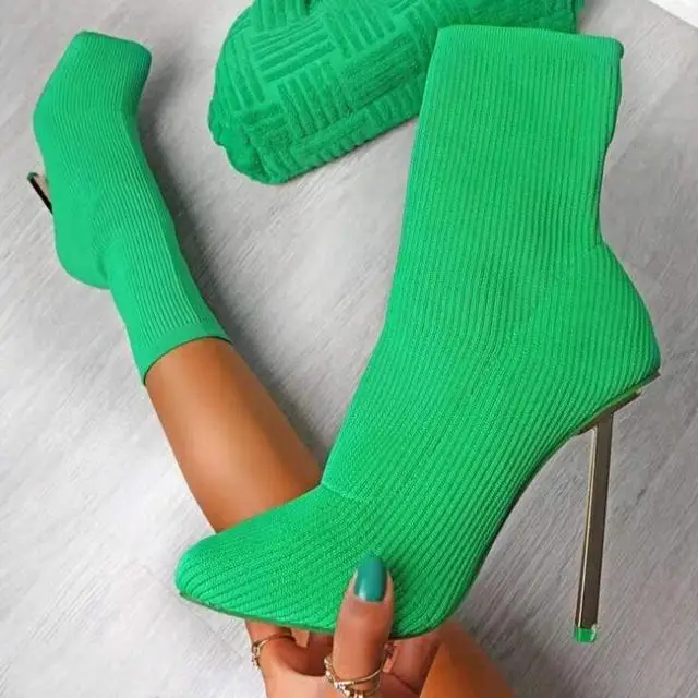 Women's Boots Sexy Stiletto Knit Socks Boots Comfortable Stiletto High Heel Short Boots