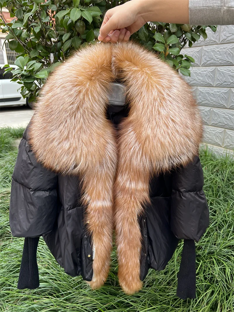 2023 Fashion New Autumn Winter Real Fox Fur Collar Thick Women Warm Coat Duck Down Jacket Luxury Outwear New Female Coat