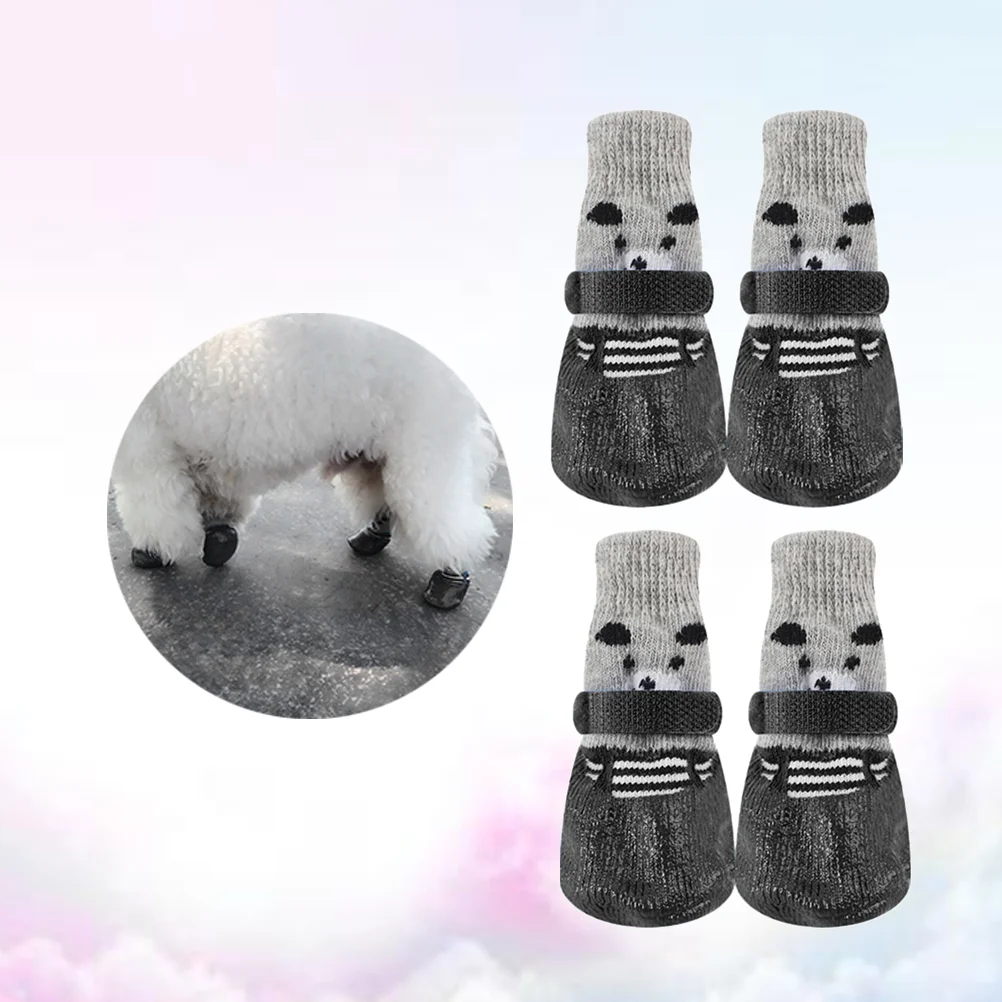 

4Pcs Anti- Knitted Cotton Socks- Paw Protectors for Indoor Wear Puppy Cat with Cartoon Prints ( Black )