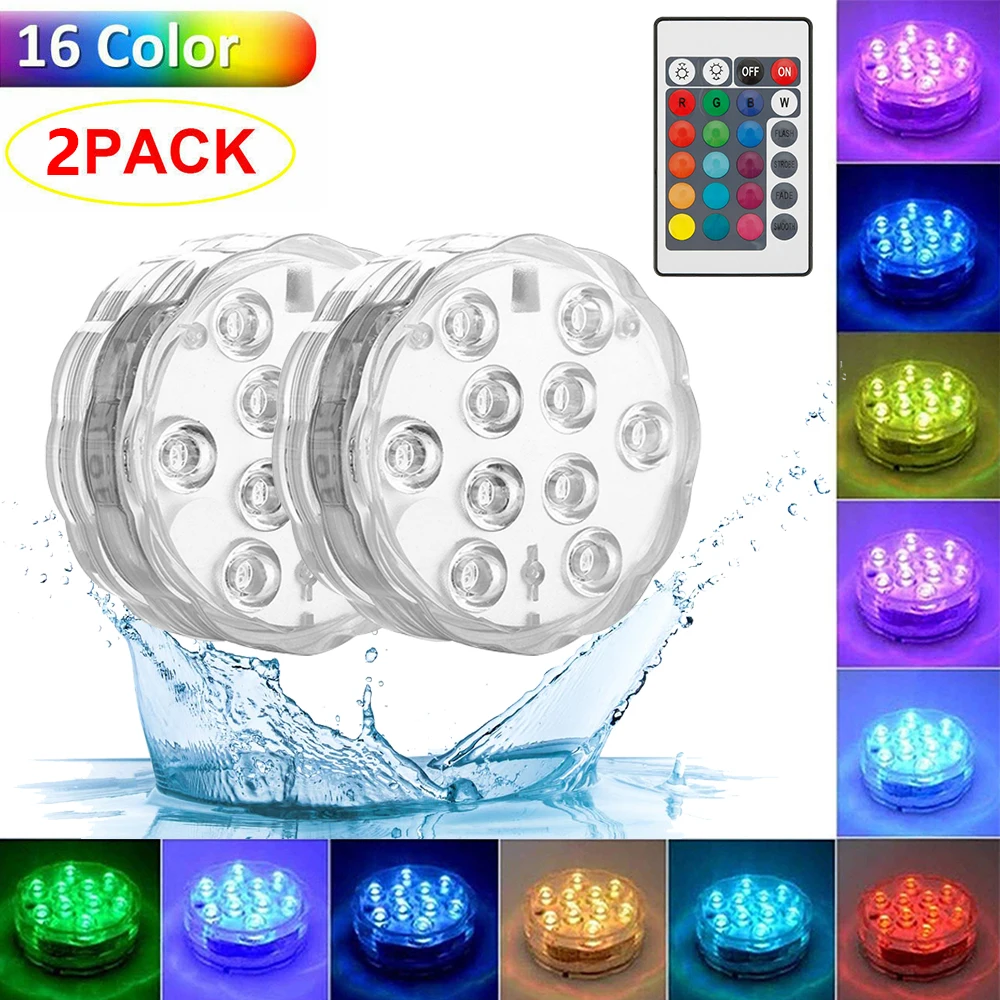 IP68 Submersible LED Lights 16 Colors Underwater Tea Night Lamp Vase Bar Party Wedding Decoration Spa LED Swimming Pool Light underwater lights for fountains Underwater Lights