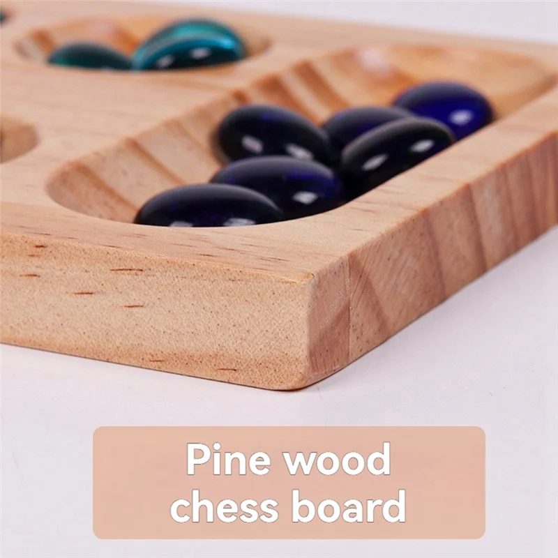 B78B-Gioco da tavolo Mancala in legno pieghevole per età superiore ai 7 anni Gioco di strategia classico con perline multicolori per famiglia, feste e viaggi - immagine 3