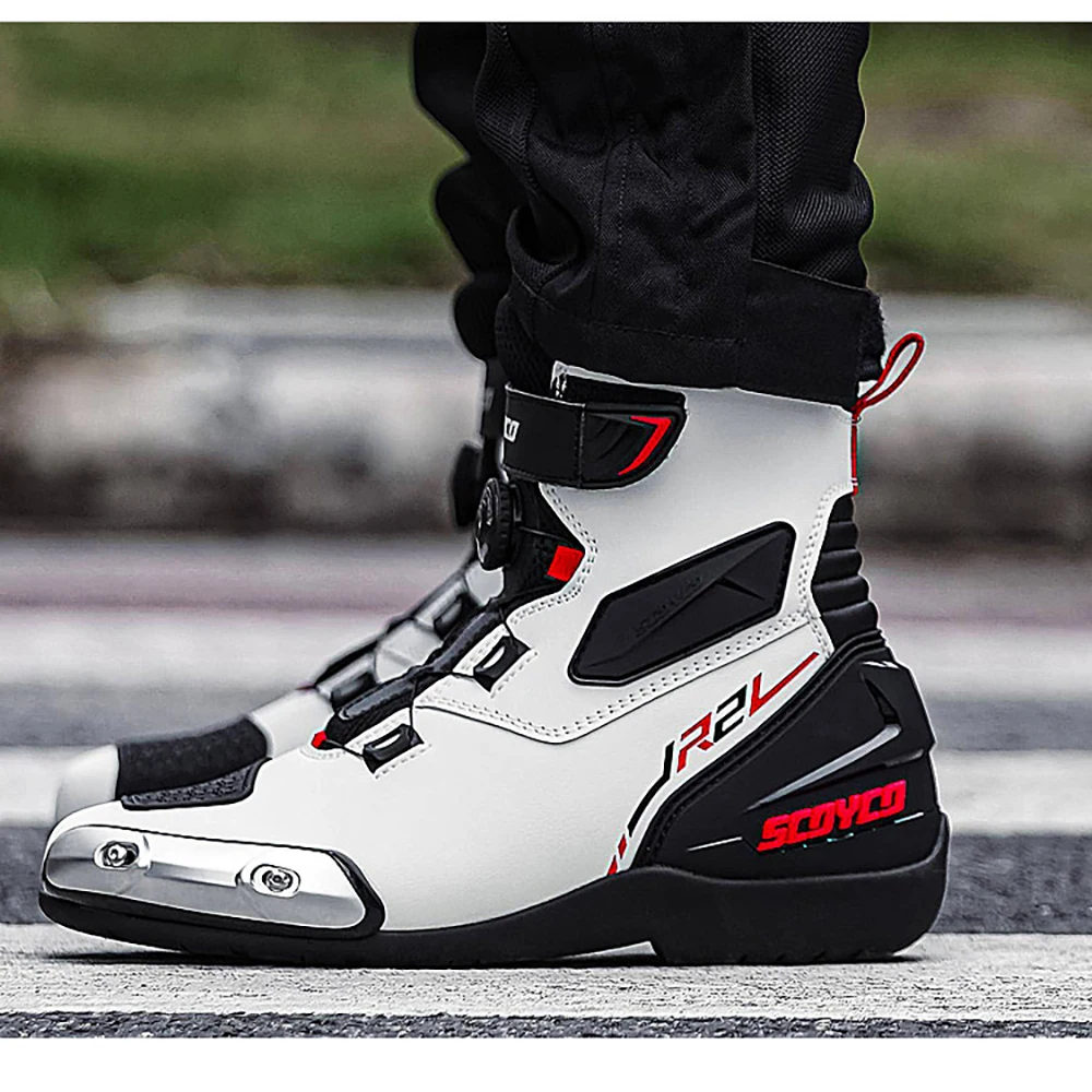 SCOYCO Motorbike Leather Boots Motorcycle Motorbike Shoes Armored Boot Protection Anti Slip Racing Sports For Men