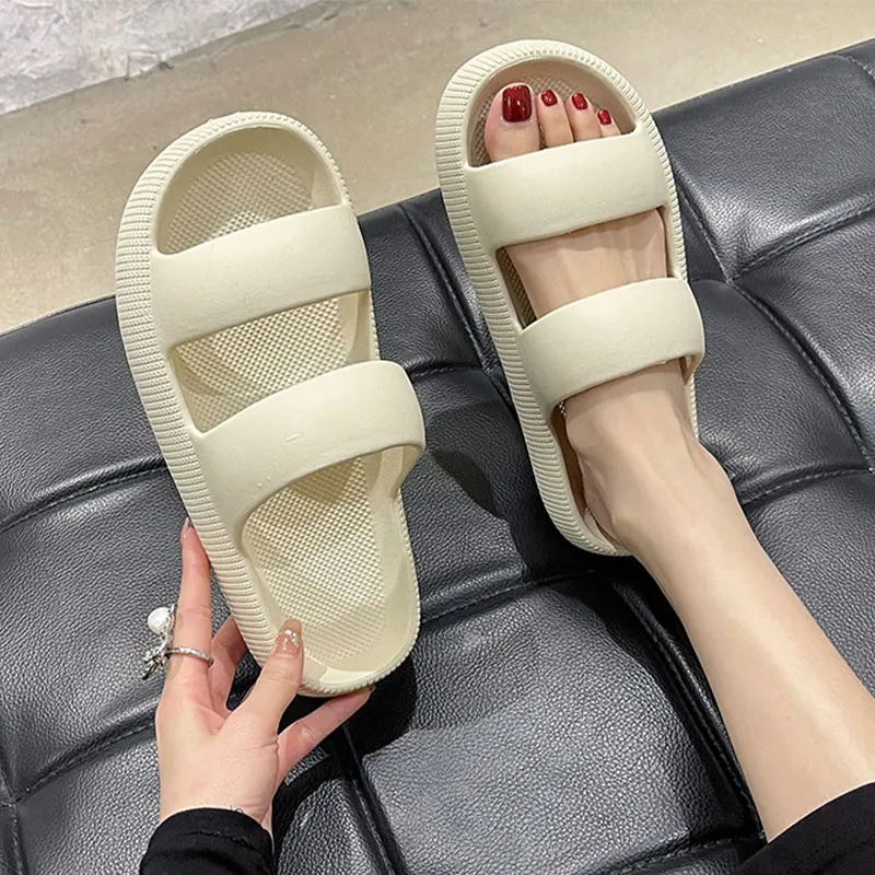 

2022 Summer Slippers Women Men Thick Sole Home Bathroom Non-slip Slides EVA Ladies Shoes Outdoor Leisure Beach Flat Flip Flops