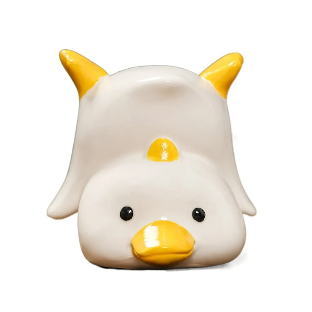 Yellow Ceramic Duck Figurine - Miniature Collectible Ornament & Decorative Craft
