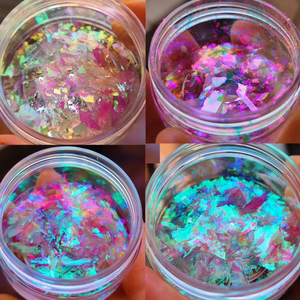 Nail Aurora Iridescent Flakes Ultra-Thin Opal Ice Nail Glitter Powder 1Jar * 0.1G Color-Shift Holographic Mermaid Frammenti Flakes