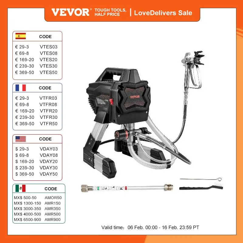 Vevor 650W Stand Airless Paint Sprayer Electric Professional Powder Coating Machine 1.1 L/Min Per Mobili Yard Wall Spraying