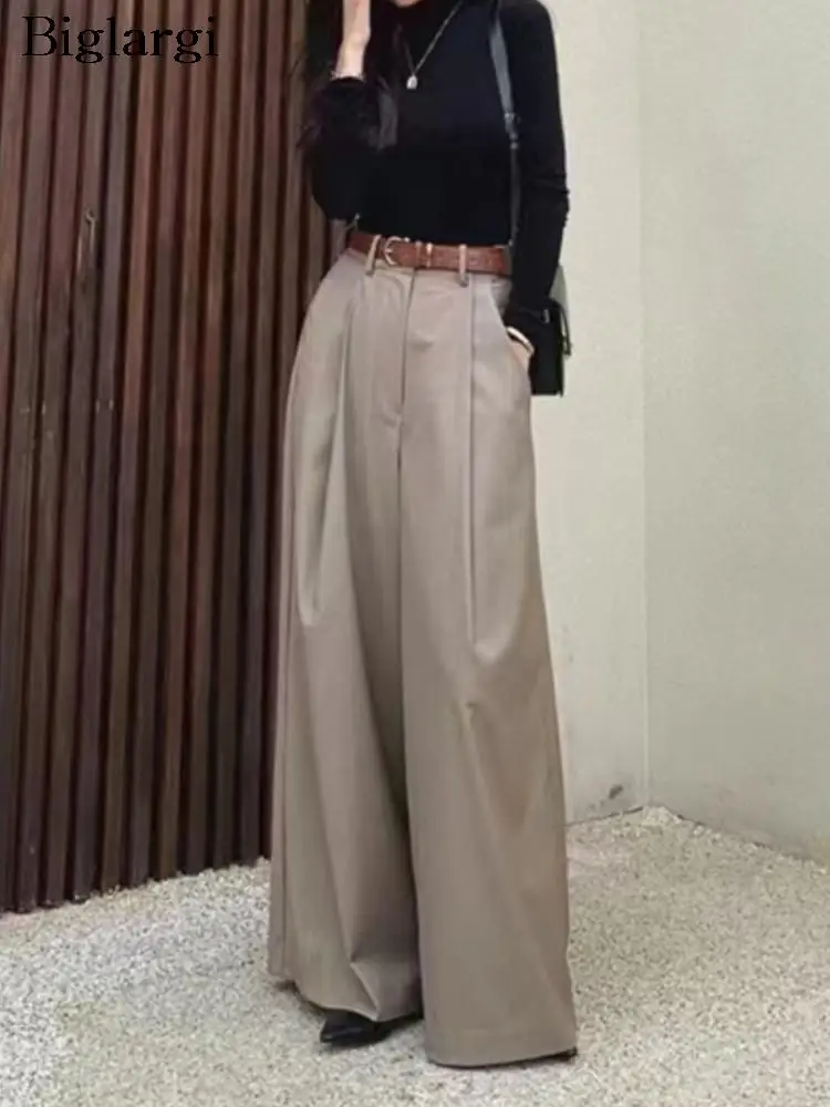 

Autumn New Loose Long Pant Women Wide Leg Fashion Korean Pleated Ladies Trousers High Waist Casual Woman Pants 2023