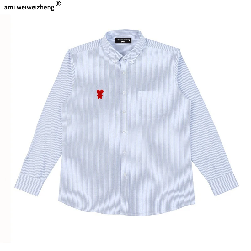 

Ami weiweizheng Spring Striped Cardigan Shirt Men's Long Sleeve Love Luxury Business Casual High Quality Oxford Cotton Ami CS01