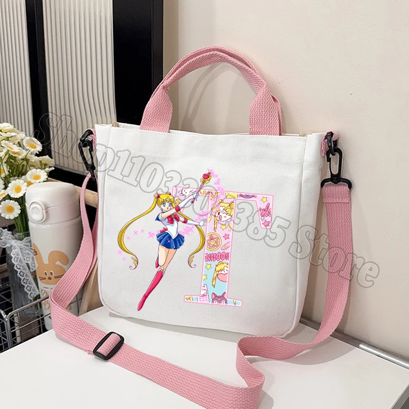 Chic Sailor Moon Crossbody Canvas Bag for Women - Cute Personalized Letter Handbag and Travel Pouch