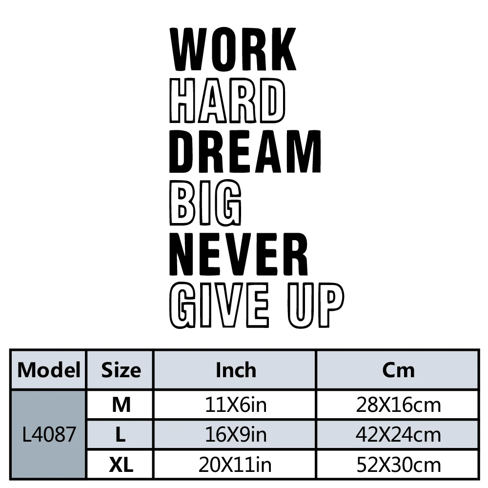 Work Hard Dream Big Never Give Up Wall Sticker Self Adhesive Vinyl Waterproof Wall Art Decal For Wedding Wall Art MURAL 2