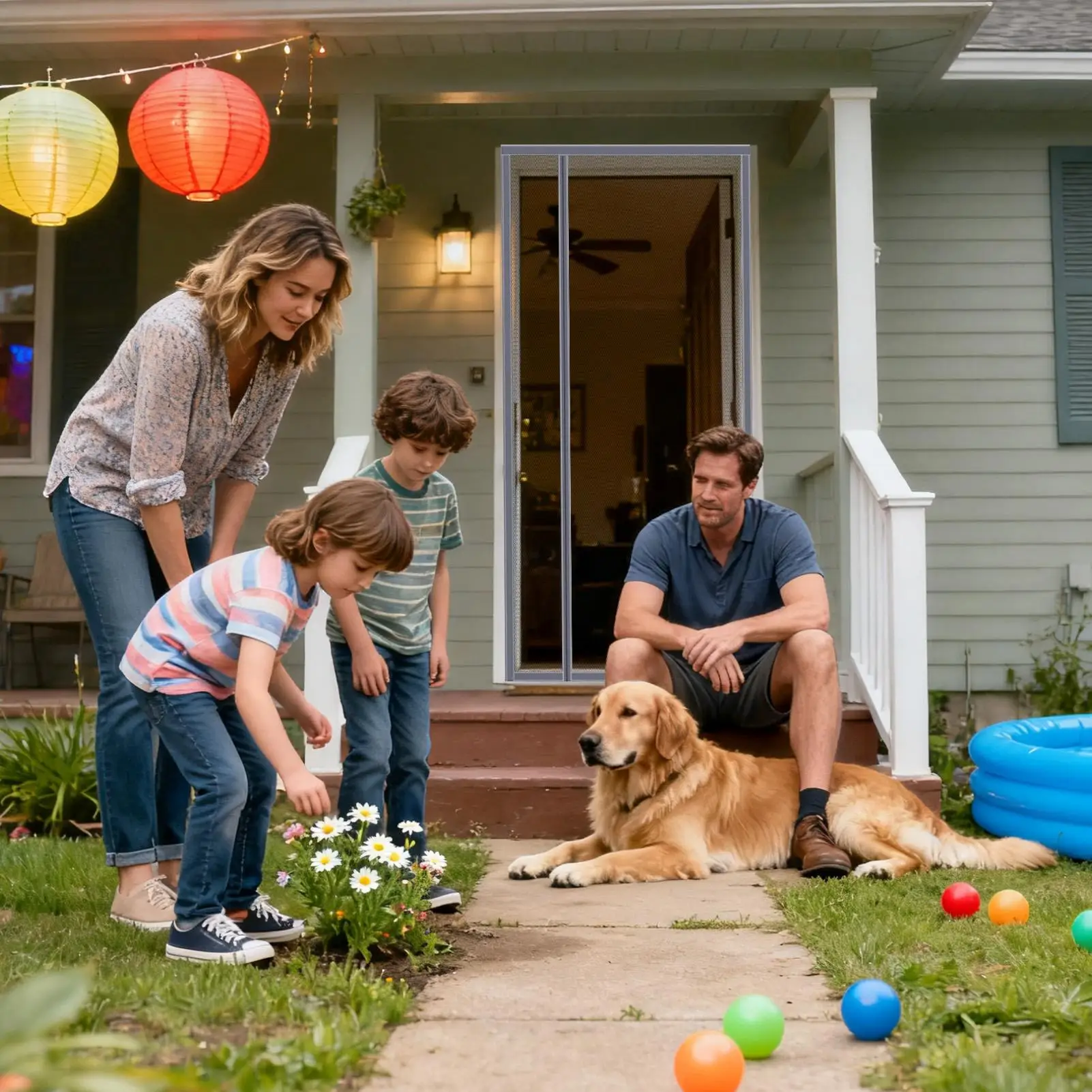 Magnetic Screen Door Side-Opening Breathable Let Breeze In Door Mesh For Outdoor Patio Home Doorway Porch Apartment Balcony