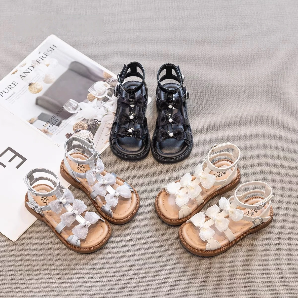 Girls Summer Sandals with Non Slip Sole and Bow