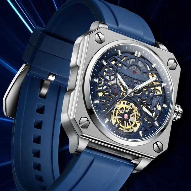 2023 New Top Brand Luxury BOX BINBOND H1133 Tourbillon Mechanical Watch Men Automatic Steel Strap Skeleton Mens Watches